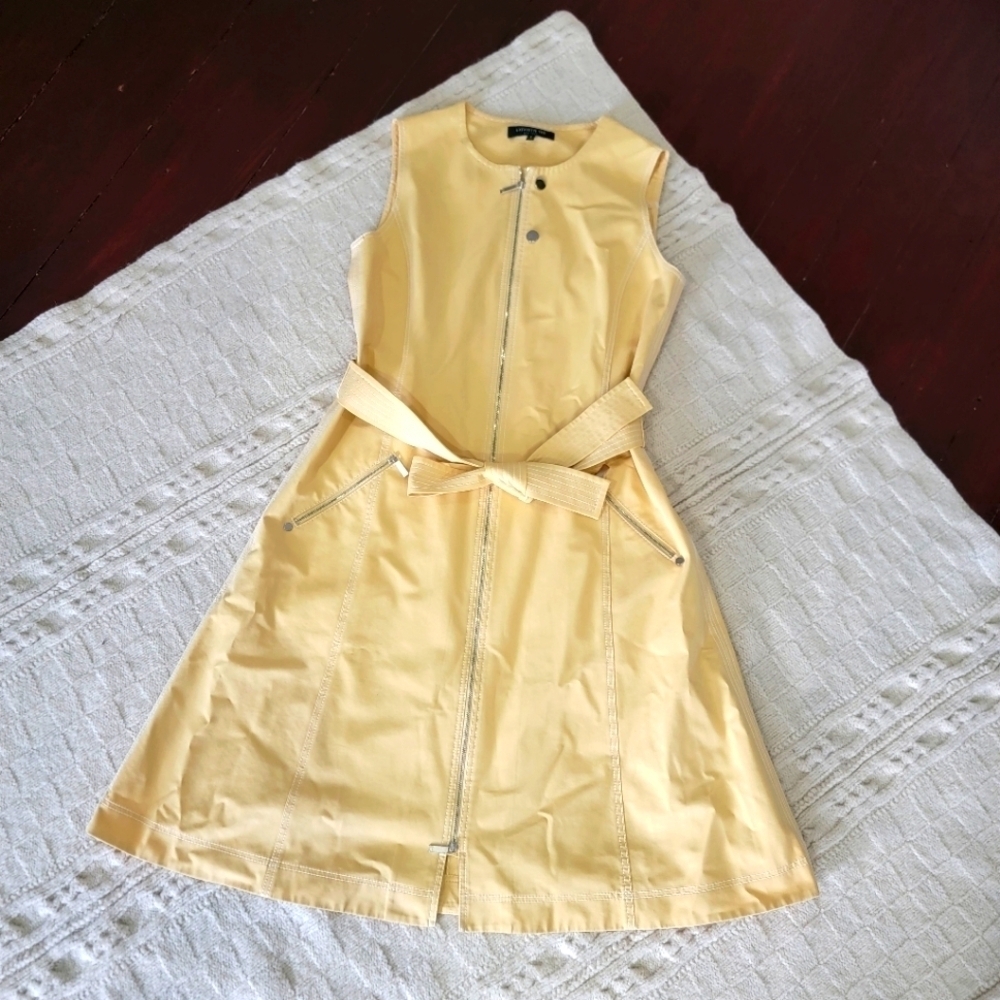 Lafayette 148 Belted Zipper A-Line Spring Summer Cotton Stretch Dress size 0